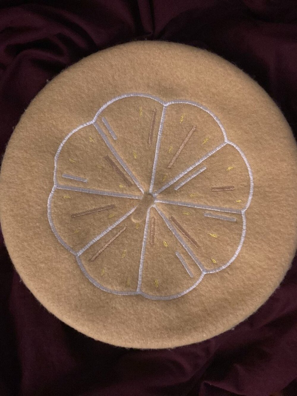 Clammy Heart Lemon Slice Embroidered Beret